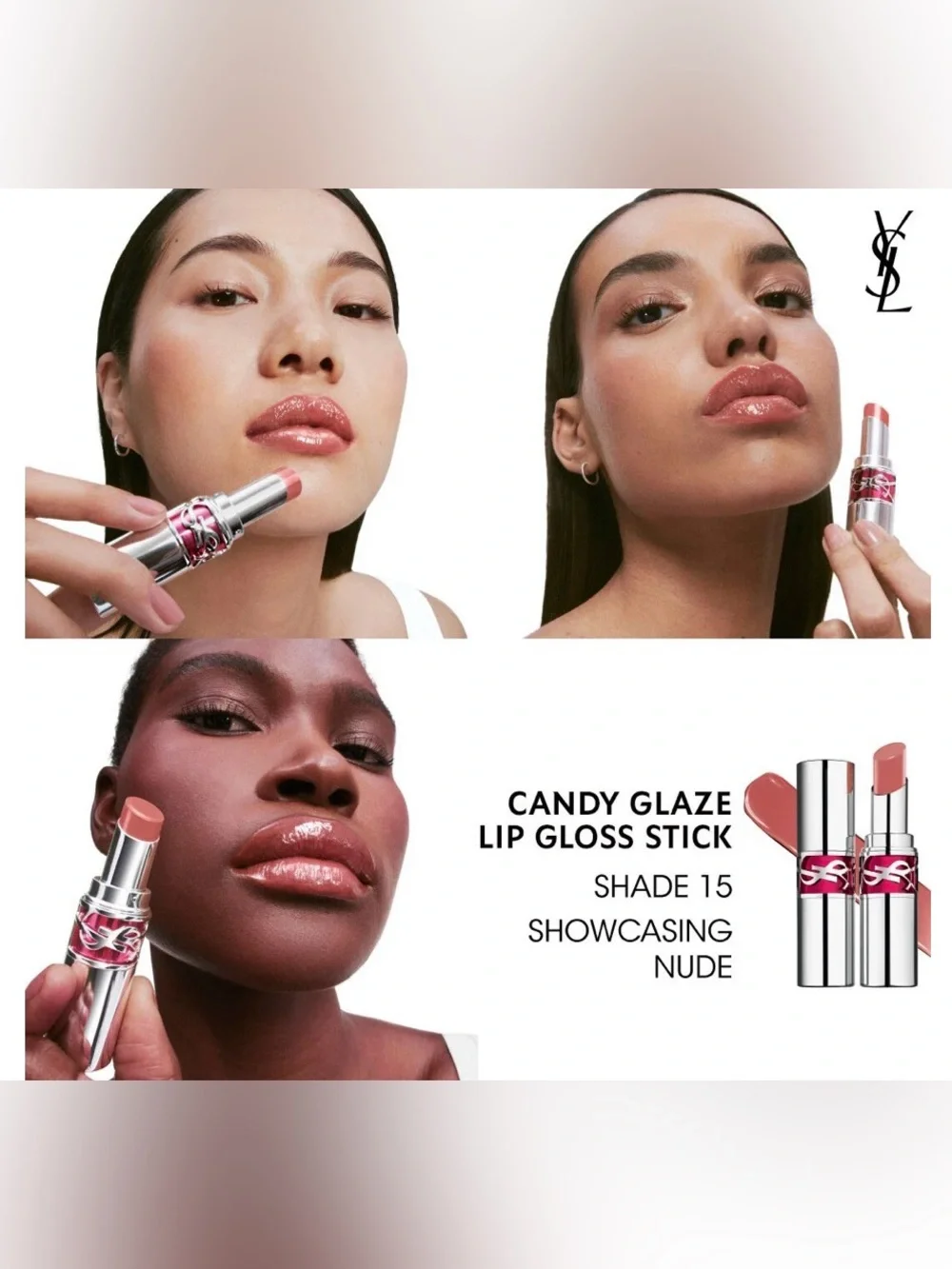 YSL Loveshine Candy Glaze Lip Gloss Stick in Showcasing Nude